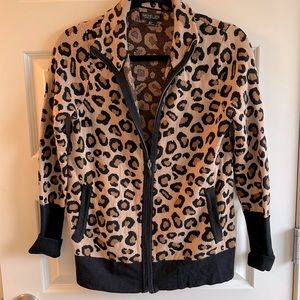Rachel Zoe Leopard Print Full-Zip Sweater